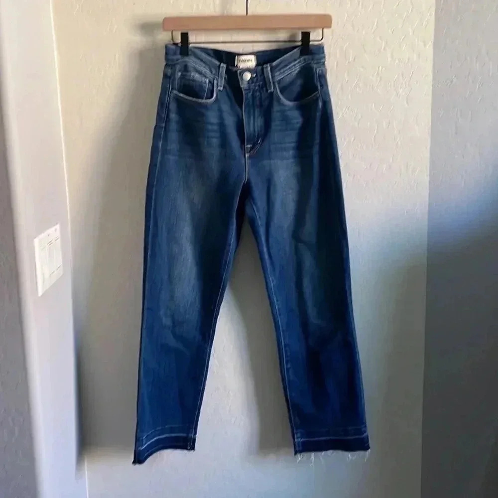 L'Agence Harris High Rise Cropped Straight Leg Jeans Released Hem Fray Jeans - Picture 3 of 6